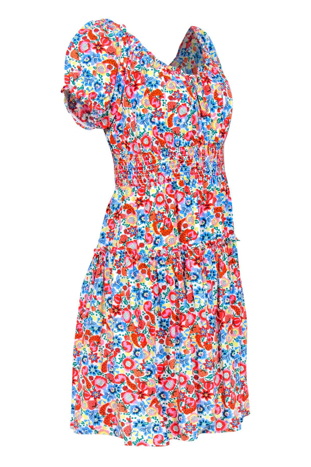 Current Boutique-J.Crew - Bright Vegetable Garden Printed Smocked Waist Dress Sz 6