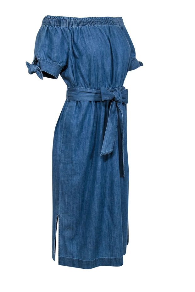 Current Boutique-J.Crew - Chambray Off-the-Shoulder Midi Dress w/ Tie Waist & Short Sleeves Sz 10