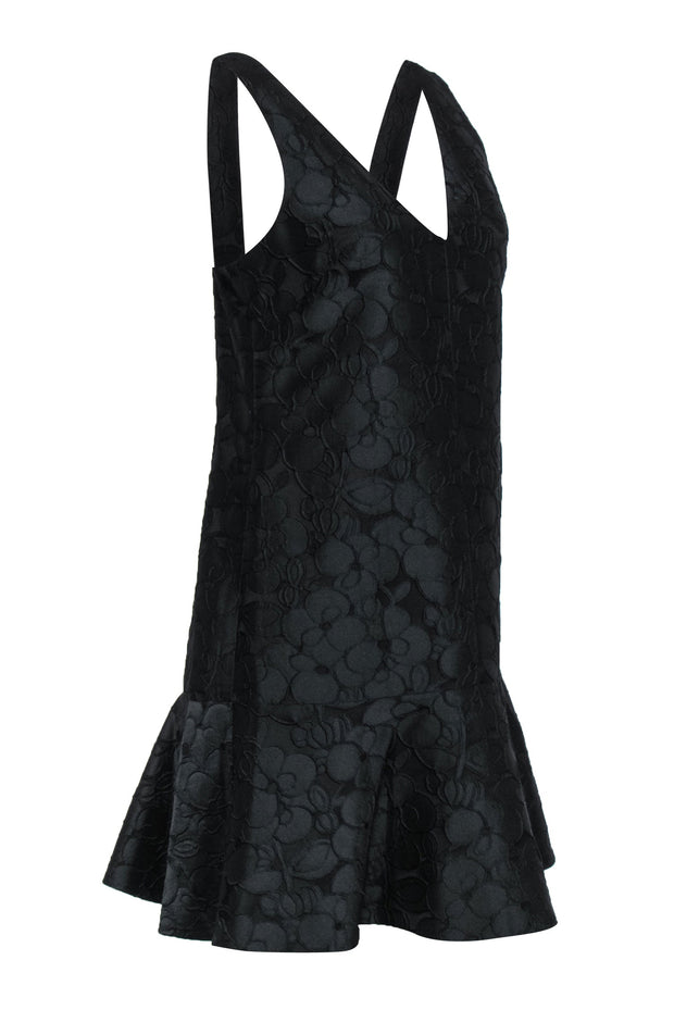 Current Boutique-J.Crew Collection - Black Floral Embroidered Sleeveless Dress w/ Flounce Sz 6