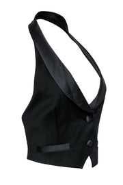Current Boutique-J.Crew Collection - Black Halter Button-Up Tuxedo-Style Wool Vest Sz L
