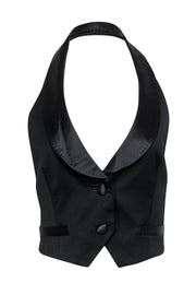 Current Boutique-J.Crew Collection - Black Halter Button-Up Tuxedo-Style Wool Vest Sz L