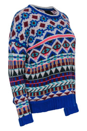 Current Boutique-J.Crew Collection - Blue & Multicolored Printed Knit Cashmere Sweater Sz S