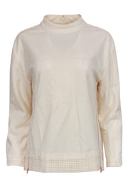 Current Boutique-J.Crew Collection - Cream Perforated Mock Neck Virgin Wool Top Sz S