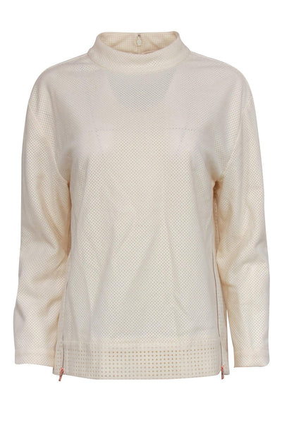 Current Boutique-J.Crew Collection - Cream Perforated Mock Neck Virgin Wool Top Sz S