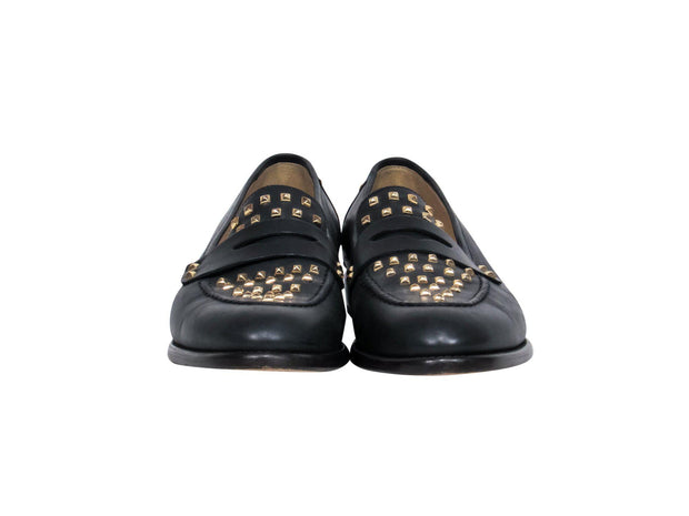 Current Boutique-J.Crew Collection - Dark Navy Leather Studded Penny Loafers Sz 8