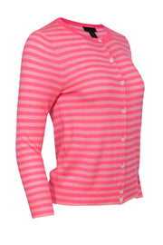 Current Boutique-J.Crew Collection - Hot Pink Striped Button-Up Cashmere Cardigan Sz M