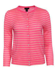 Current Boutique-J.Crew Collection - Hot Pink Striped Button-Up Cashmere Cardigan Sz M