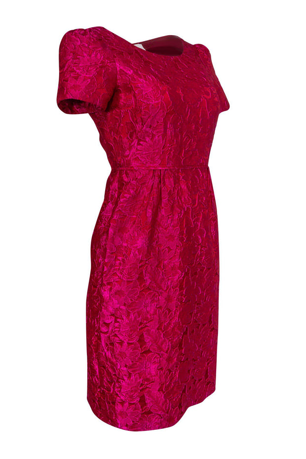 Current Boutique-J.Crew Collection - Metallic Magenta Floral Sheath Dress Sz 0