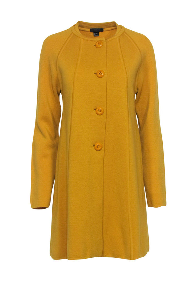 Current Boutique-J.Crew Collection - Mustard Knit Longline Button-Up Wool Cardigan Sz M
