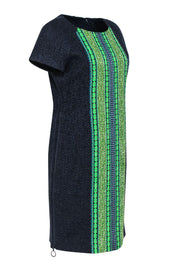 Current Boutique-J.Crew Collection - Navy Tweed Dress w/ Bright Green & Blue Design Sz 6