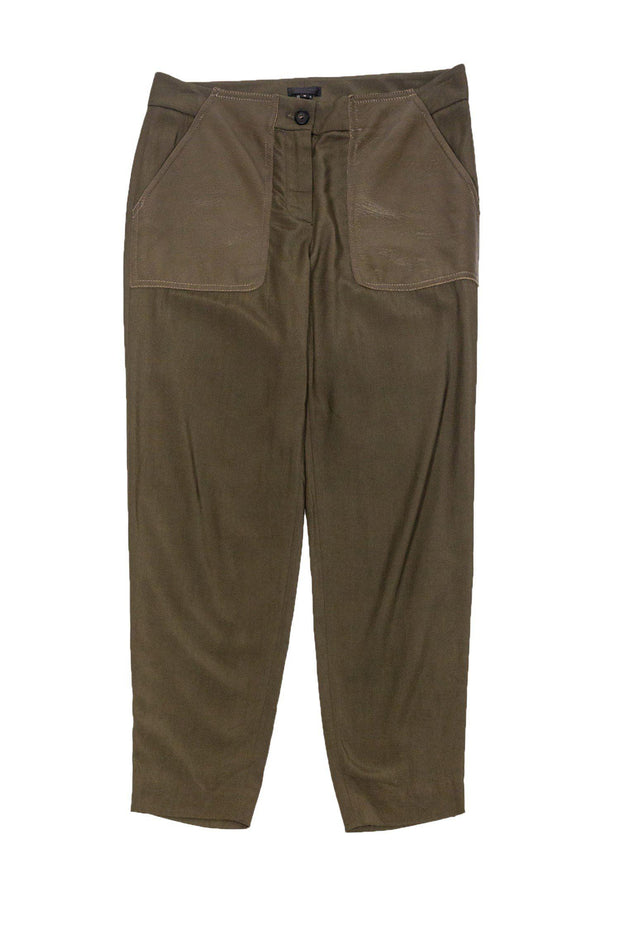 Current Boutique-J.Crew Collection - Olive Green Pants w/ Leather Pockets Sz 0