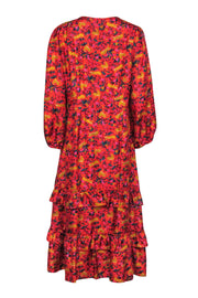 Current Boutique-J.Crew Collection - Red & Multicolor Floral & Leopard Print Ruffled Silk Maxi Dress Sz 14