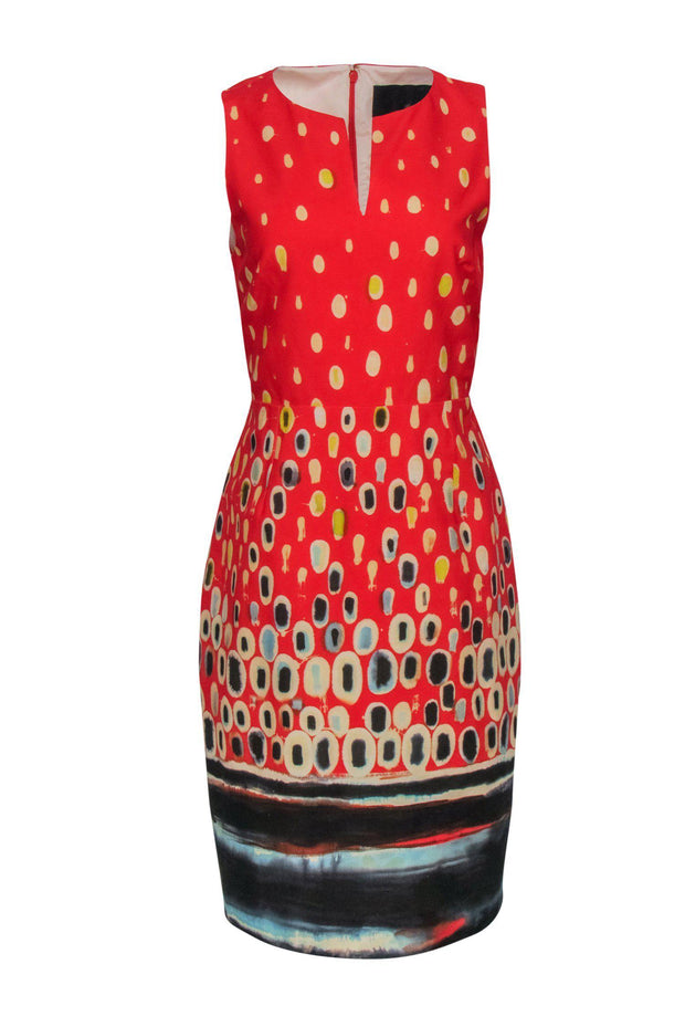 Current Boutique-J.Crew Collection - Red & Multicolored Abstract Print Sleeveless Sheath Dress Sz 10
