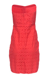 Current Boutique-J.Crew - Coral Cotton Eyelet Lace Overlay Strapless Dress Sz 10
