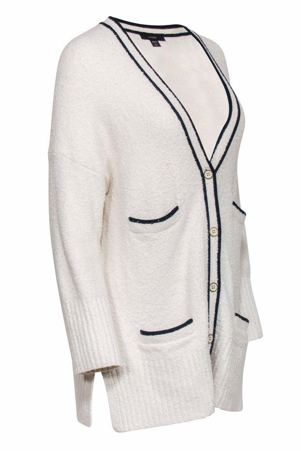 Current Boutique-J.Crew - Cream Collegiate-Style Cardigan w/ Navy Stripe Details Sz XS/S
