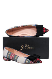 Current Boutique-J.Crew - Cream & Multicolored Plaid Pointed Toe Flats w/ Bow Sz 9
