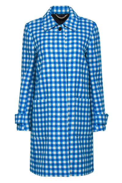 Current Boutique-J.Crew – Cyan Blue & White Checkered Plaid Wool Coat Sz 10