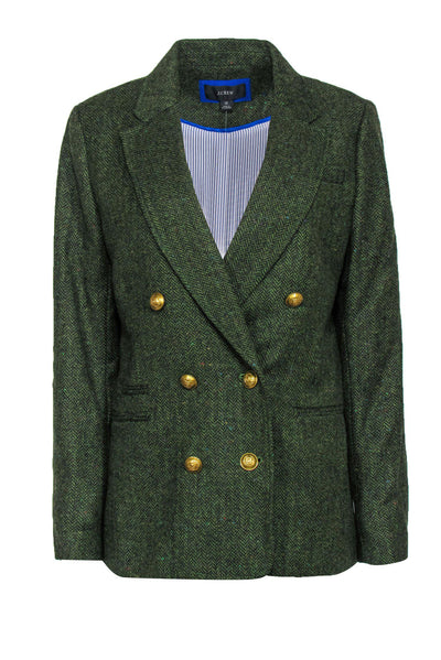 Current Boutique-J.Crew - Forest Green Herringbone Wool Double Breasted Jacket Sz 12