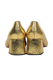 Current Boutique-J.Crew - Gold Metallic Crackle Textured Block Heel Pumps Sz 8.5