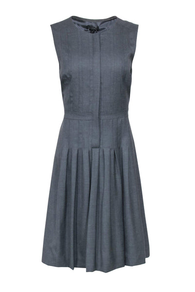 Current Boutique-J.Crew - Grey Sleeveless Pleated Half Button-Up Wool Fit & Flare Dress Sz 10