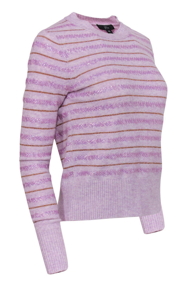 Current Boutique-J.Crew - Lavender Sequin & Gold Striped Crewneck Sweater Sz XS