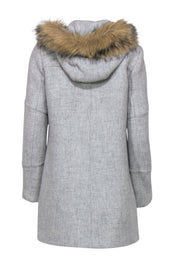 Current Boutique-J.Crew - Light Grey Zip & Snap-Up Hooded Wool Coat w/ Faux Fur Trim Sz 6