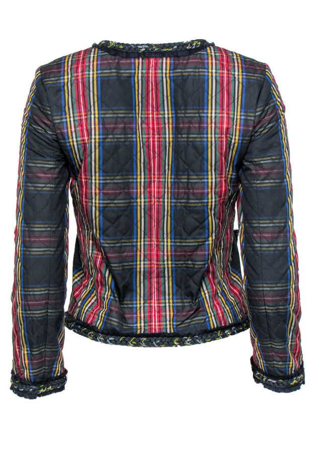 Current Boutique-J.Crew - Multicolored Plaid Quilted Jacket w/ Fringe & Braided Trim Sz 0