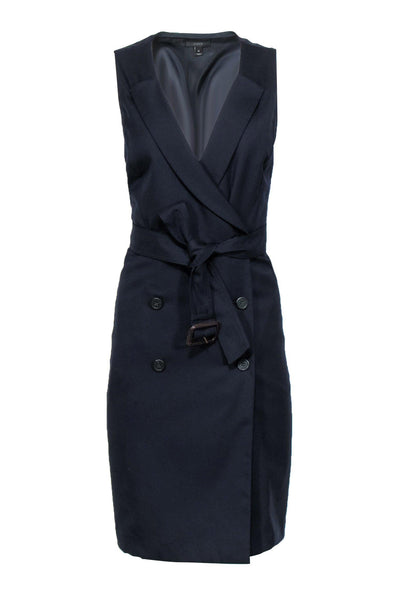 Current Boutique-J.Crew - Navy Double Breasted Wool Blazer-Style Wrap Dress Sz 10
