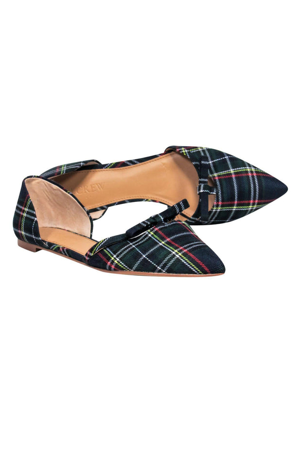 Current Boutique-J.Crew - Navy & Green Plaid Pointed Toe D'Orsay Flats w/ Bow Sz 8.5
