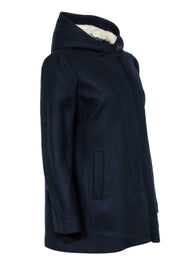 Current Boutique-J.Crew - Navy Italian Wool Pea Coat w/ Fur Hood Sz 10