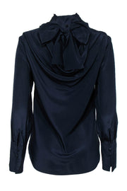 Current Boutique-J.Crew - Navy Silk Cowl & Bow Back Long Sleeve Blouse Sz 6