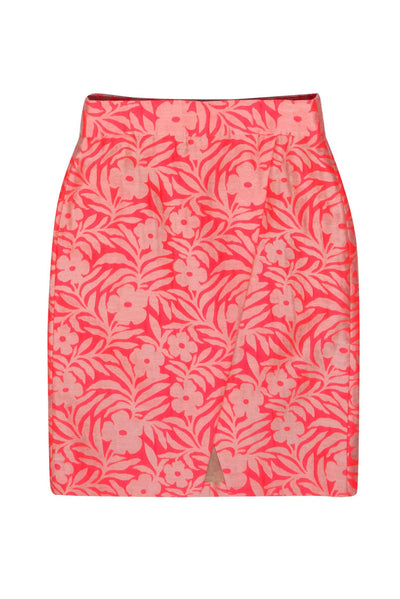 Current Boutique-J.Crew - Neon Pink Floral Wrap-Style Pencil Skirt Sz 6