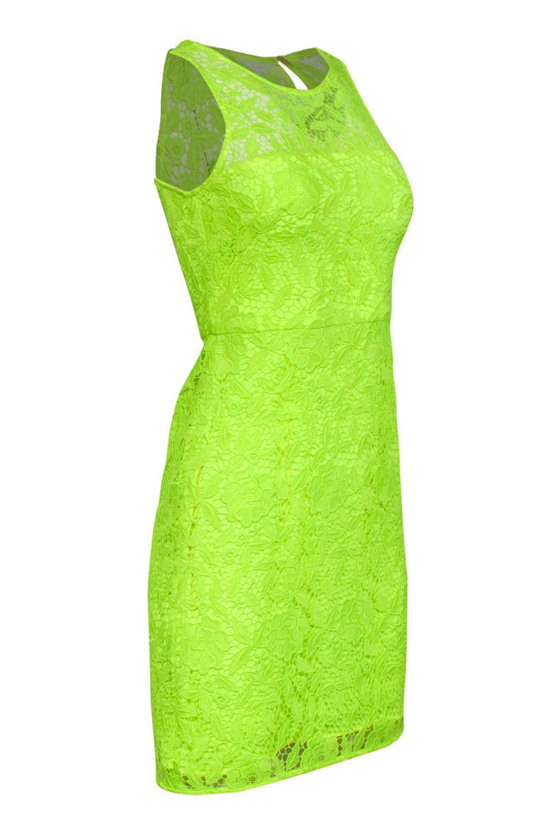 Current Boutique-J.Crew - Neon Yellow Floral Lace Sleeveless Sheath Dress Sz 00