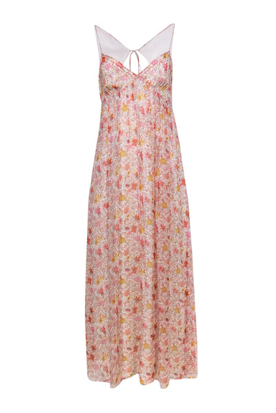 Current Boutique-J.Crew - Pink Floral Print Silk Maxi Dress w/ Tie Back Sz 4
