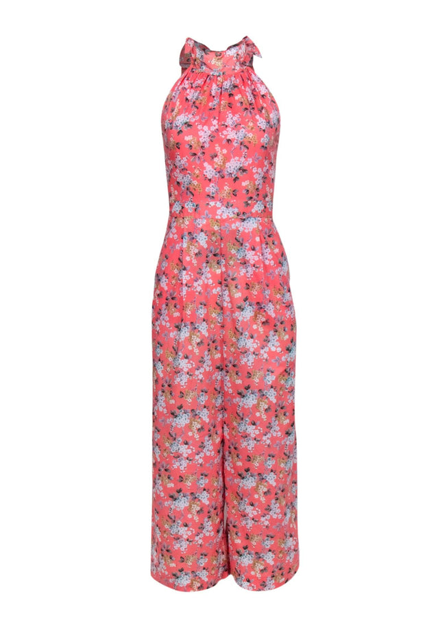 Current Boutique-J.Crew - Pink Floral Print Wide Leg Cotton Jumpsuit Sz 8