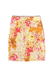 Current Boutique-J.Crew - Pink & Yellow Abstract Floral Print Textured Pencil Skirt Sz 0
