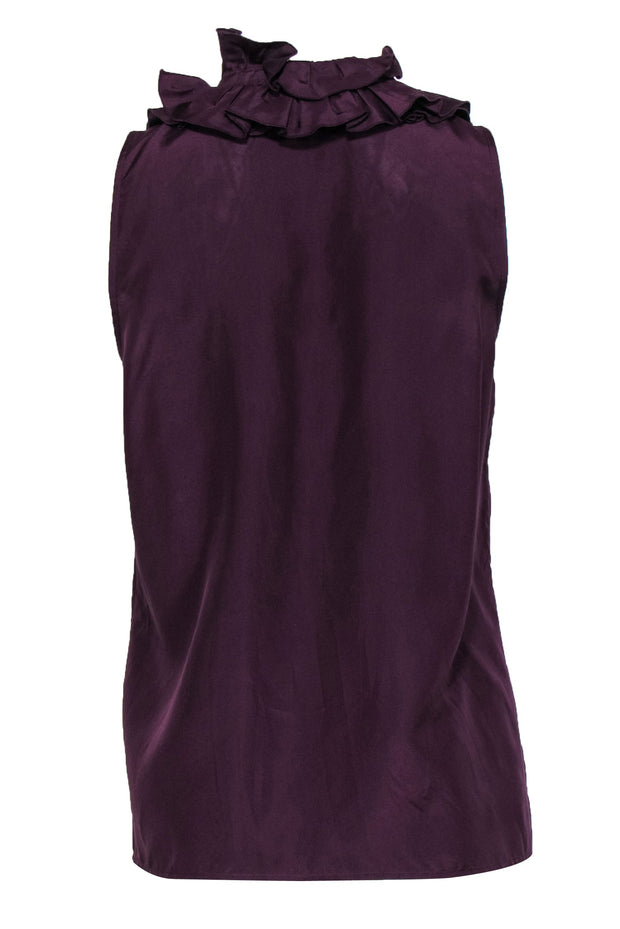 Current Boutique-J.Crew - Plum Ruffle Neck Sleeveless Silk Button-Up Blouse Sz 6