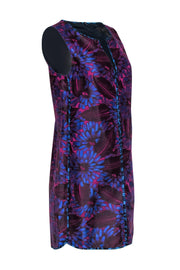 Current Boutique-J.Crew - Purple & Blue Jacquard Floral Print Sleeveless Shift Dress Sz 6