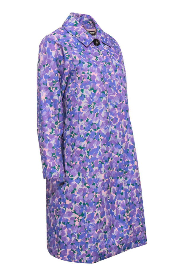 Current Boutique-J.Crew - Purple & Pink Floral Print Trench Coat Sz XS