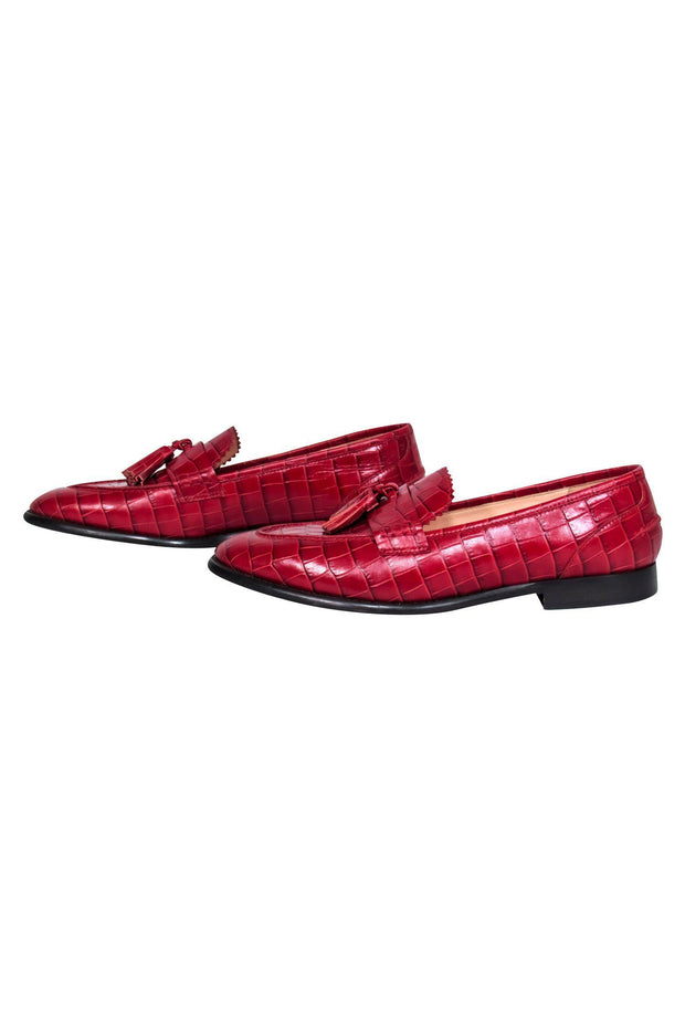 Current Boutique-J.Crew - Red Crocodile Embossed Loafers w/ Tassels Sz 9