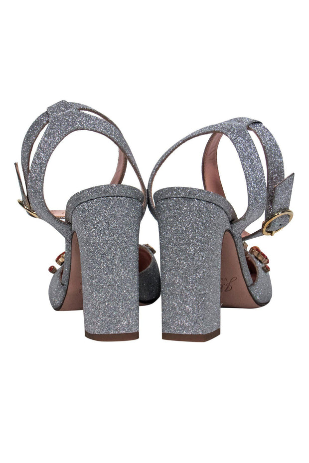 Current Boutique-J.Crew - Silver Sparkly Ankle Strap Pumps w/ Jeweled Embellishments Sz 6.5
