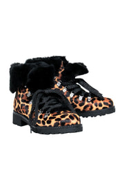 Current Boutique-J.Crew - Tan & Black Leopard Print Calf Hair Combat Boots w/ Shearling Trim Sz 9