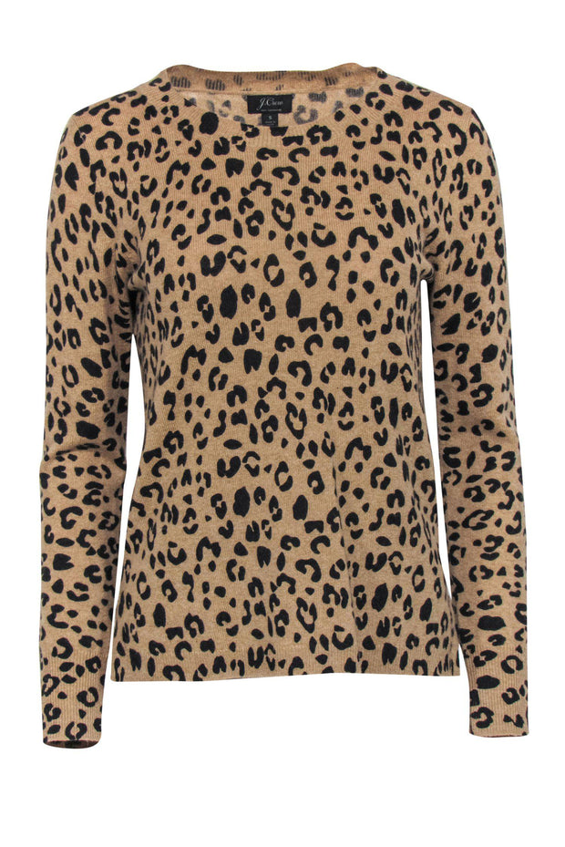 Current Boutique-J.Crew - Tan Leopard Print Cashmere Sweater Sz S