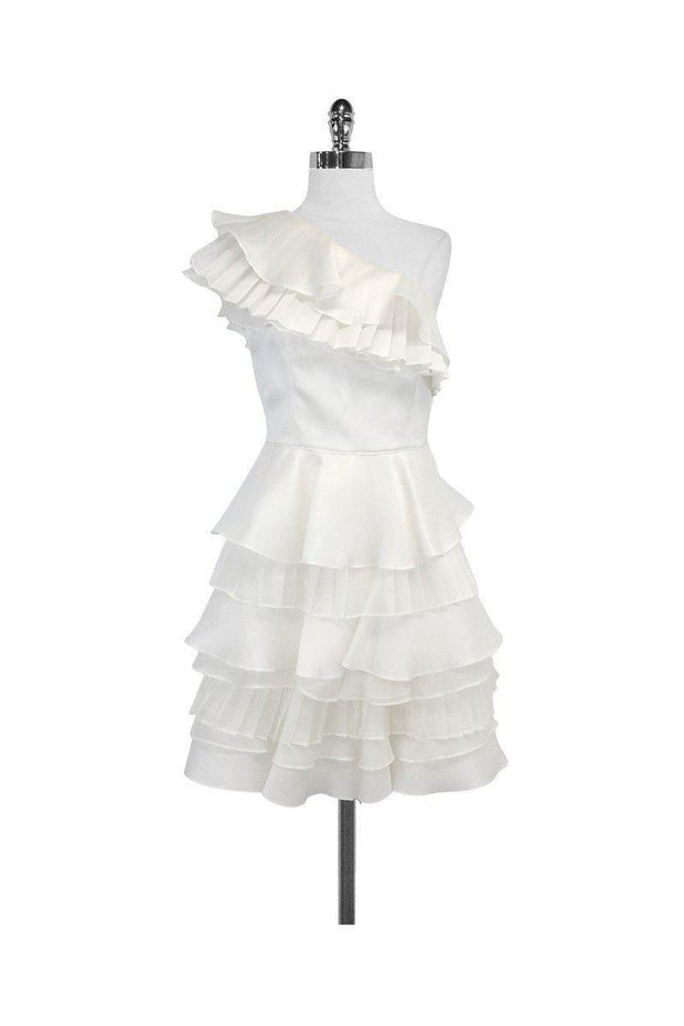 Current Boutique-J.Crew - White Silk One Shoulder Ruffle Dress Sz 6