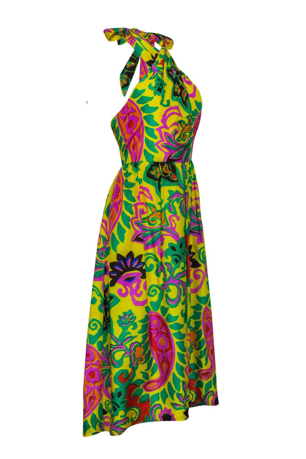 Current Boutique-J.Crew - Yellow & Multicolored Printed Silk Midi Dress Sz 10