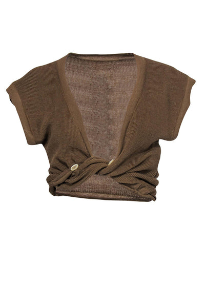 Current Boutique-Jacquemus - Brown Knotted Front Two-Button Knit Top Sz 4