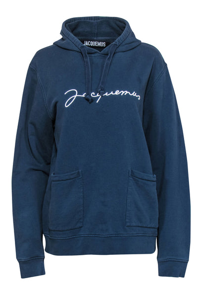 Current Boutique-Jacquemus - Slate Blue Logo Embroidered Cotton Hoodie Sz M