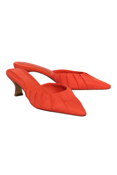 Current Boutique-Jaggar the Label - Bright Orange Pointed Toe Kitten Heel Mules Sz 7