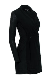 Current Boutique-James Perse - Black Long Sleeve Button-Front Draped Dress Sz 0