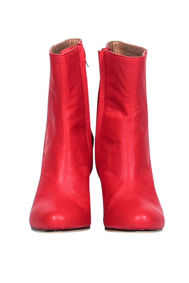 Current Boutique-James Smith - Bright Red Leather Block Heel Booties Sz 7